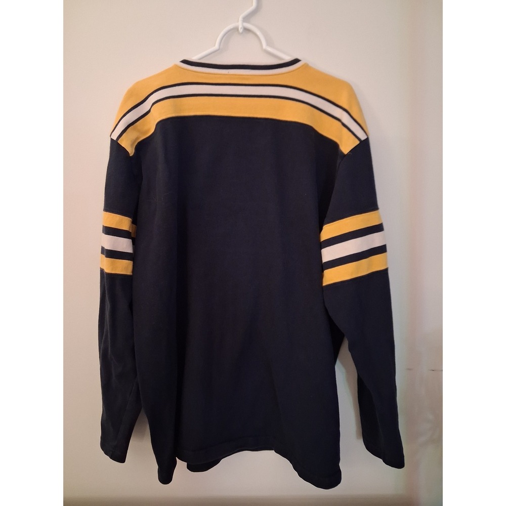 Vintage 90s Polo Jeans Co Ralph Lauren V-Neck Hockey Sweatshirt Navy Yellow XL - Picture 4 of 9